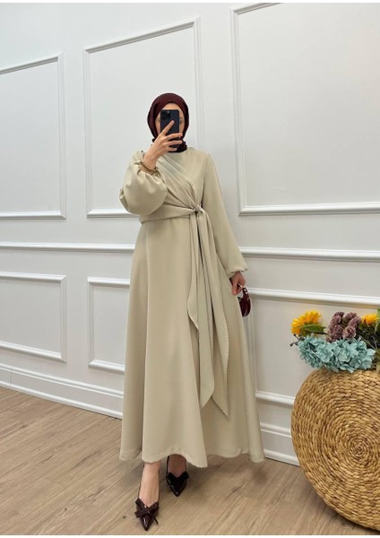 Hülya Balon Kol- Yandan Bağlama Detaylı Krep Kumaş Elbise modelleri