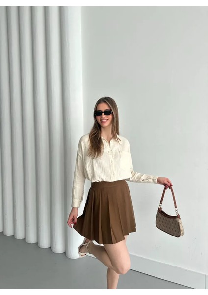 Müslin Sade Gömlek Krem