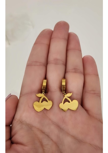 Kiraz Model Altın Kaplama Çelik Küpe
