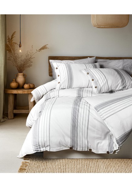 Cotton Collection Çift Kişilik Çizgili Nevresim Seti Mistray