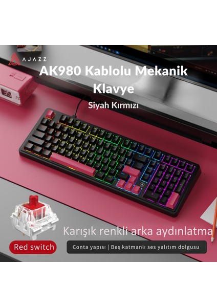 AK980 Siyah - Red Switch Kablolu Mekanik Oyun Klavyesi - Rainbow Aydınlatma - Hot Swap fiyatları