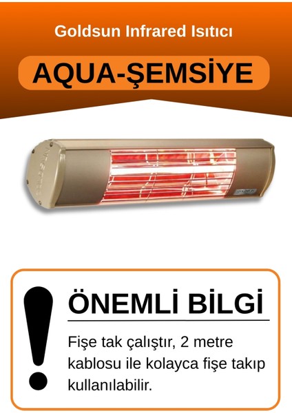 Aqua 2000 Watt GSU20 Şemsiye Tip Kumandasız Suya Dayanıklı Elektrikli İnfrared Isıtıcı-Bej fiyatları