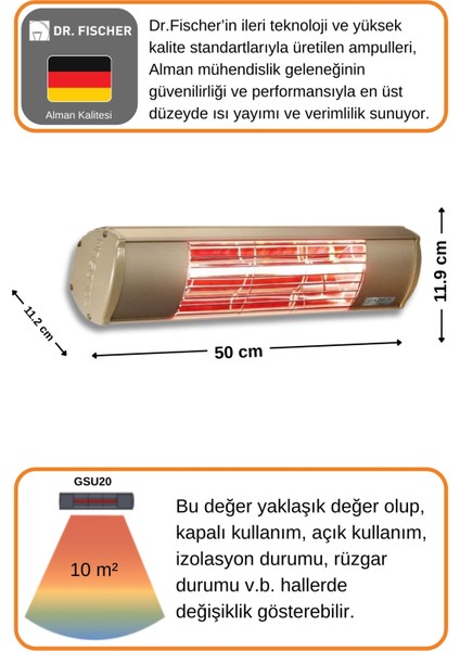 Aqua 2000 Watt GSU20 Şemsiye Tip Kumandasız Suya Dayanıklı Elektrikli İnfrared Isıtıcı-Bej fırsatları
