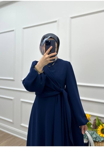 Hülya Balon Kol- Yandan Bağlama Detaylı Krep Kumaş Elbise