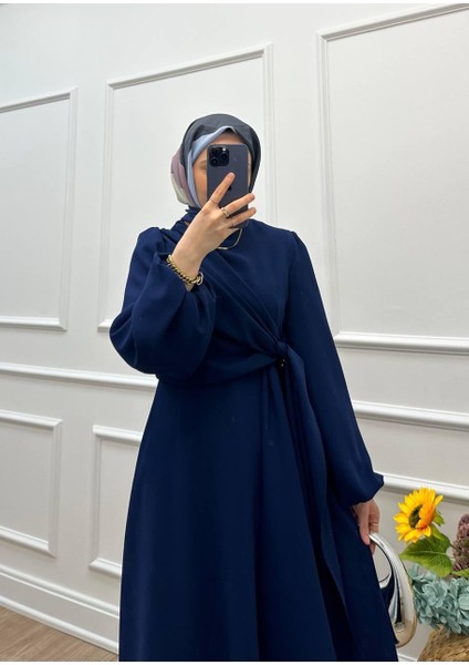 Hülya Balon Kol- Yandan Bağlama Detaylı Krep Kumaş Elbise fiyatları