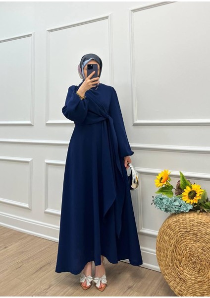 Hülya Balon Kol- Yandan Bağlama Detaylı Krep Kumaş Elbise modelleri