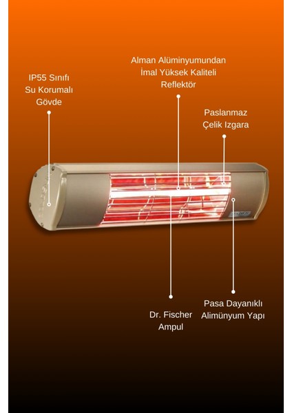 Aqua 2000 Watt GSU20 Şemsiye Tip Kumandasız Suya Dayanıklı Elektrikli İnfrared Isıtıcı-Bej indirimleri