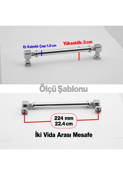 Krom Renk Talas Metal 224 mm 22.4 cm Düz Kulp Mobilya Mutfak Çekmece Dolap Kulpu Kulbu Kulpları fiyatları