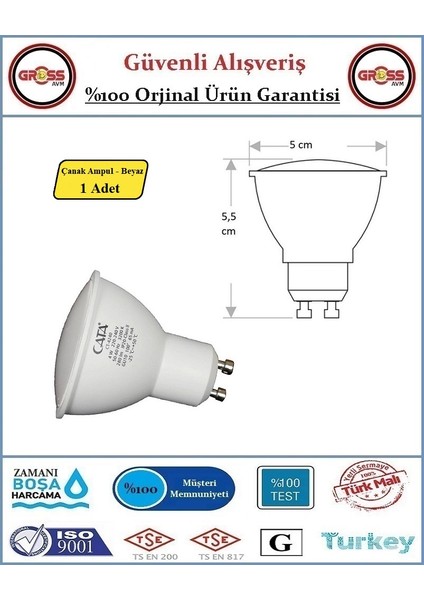 LED Çanak Ampül GU10 - 220V - 7W - Beyaz