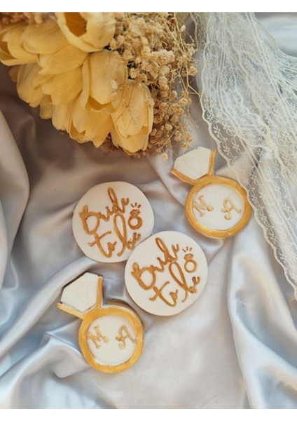 Kişiye Özel Tasarım Bride To Be& Yüzük Seti Kurabiye Isimli - 20 Adet