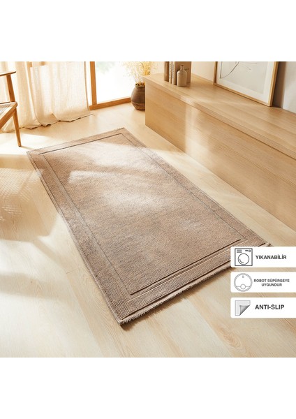 Yıkanabilir Pamuklu Bej Renk Kilim 120 x 180 cm