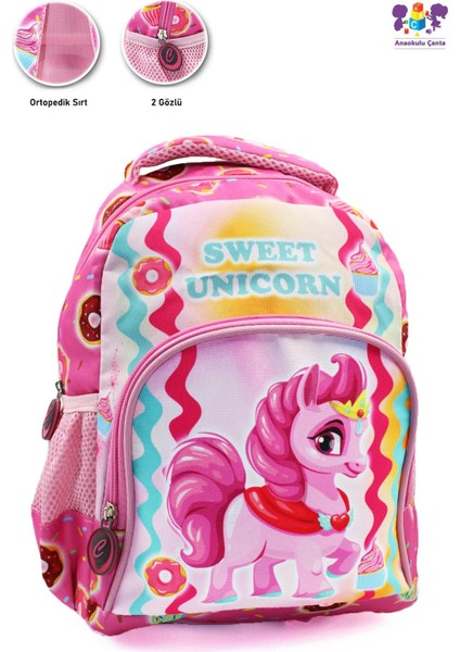 2 Gözlü Sweet Unicorn Anaokulu Çantası - Kız Çocuk Çanta Kreş Çantası - Unicorn Çanta
