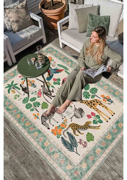 Floral Sevimli Hayvan Temalı Çok Renkli Dokuma Taban Halı Salon Halısı Çocuk Halısı Mars 249 modelleri