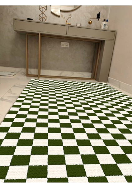 Mars Halı Yeşil Krem Dama Desenli Saçaklı Geometrik Salon Mutfak Koridor Halısı Mars E 35 fiyatları