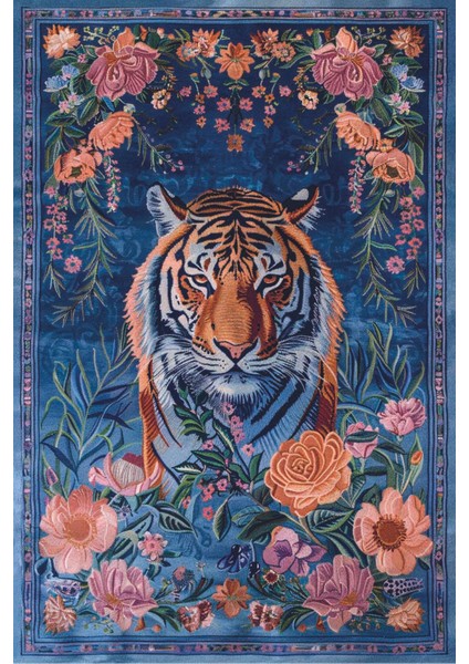 Floral Kaplan Temalı Çok Renkli Dokuma Taban Halı Salon Halısı Çocuk Halısı