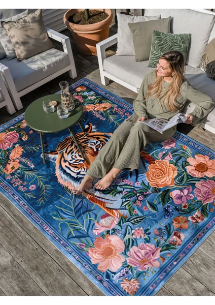 Floral Kaplan Temalı Çok Renkli Dokuma Taban Halı Salon Halısı Çocuk Halısı indirimleri