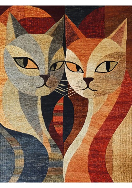 Mars Halı Ikiz Kedi Desenli Salon Halısı MARS265