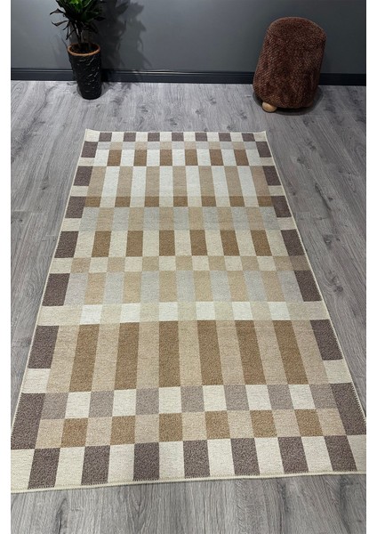 Bej Kahve Tonlu Geometrik Desenli Yıkanabilir Yumuşak Salon Koridor Yolluk Halısı MARS2266 fırsatları