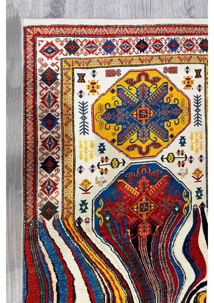 Bej Modern Dalga Desen Temalı Otantik Şönil Dokuma Yıkanabilir Leke Tutmaz Salon Halısı MARSE75 modelleri