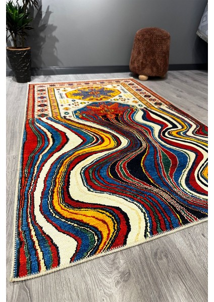 Bej Modern Dalga Desen Temalı Otantik Şönil Dokuma Yıkanabilir Leke Tutmaz Salon Halısı MARSE75 fırsatları