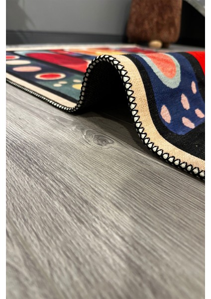 Milano Modern ve Canlı Renkli Geometrik Halı Modeli Siyah Etnik Desenli Püsküllü Yıkanabilir HALI271 fırsatları