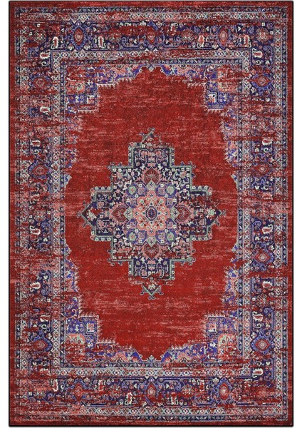 Mars 197 Kırmızı Etnik Desenli Vintage Dokuma Taban Halı
