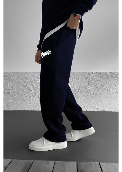 Stwd Baskılı Baggy Lacivert Yazlık 3 Iplik Bol Kesim Düz Paça Mevsimlik Eşofman Altı RF0541 fiyatları