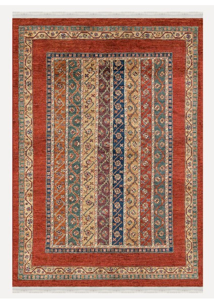 Mars Halı Kırmızı Tonlarında Etnik Klasik Eskitme Pamuk Dokuma Taban Halı 2099