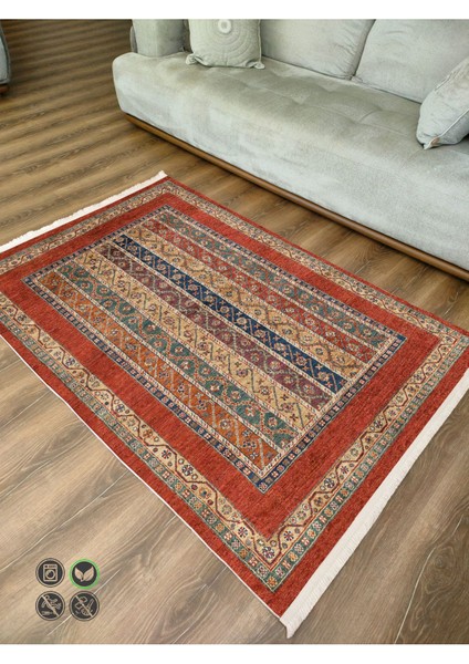 Mars Halı Kırmızı Tonlarında Etnik Klasik Eskitme Pamuk Dokuma Taban Halı 2099