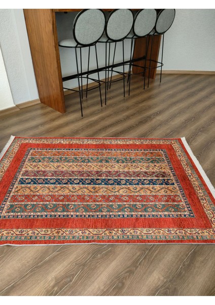 Mars Halı Kırmızı Tonlarında Etnik Klasik Eskitme Pamuk Dokuma Taban Halı 2099