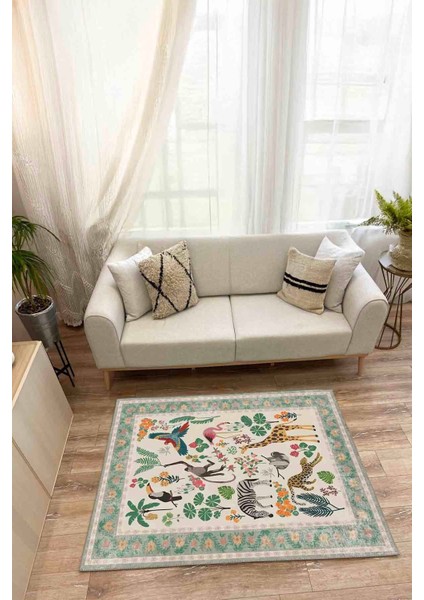 Floral Sevimli Hayvan Temalı Çok Renkli Dokuma Taban Halı Salon Halısı Çocuk Halısı Mars 249 fiyatları