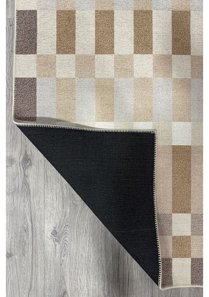 Bej Kahve Tonlu Geometrik Desenli Yıkanabilir Yumuşak Salon Koridor Yolluk Halısı MARS2266 indirimleri