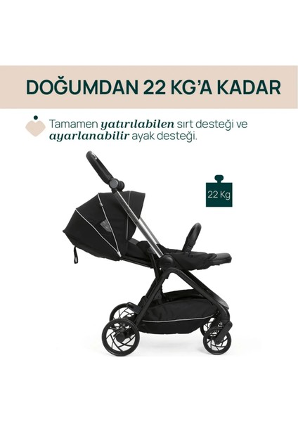 ONE4EVER Lounge Çift Yönlü Kolay Katlanabilen Travel Sistem-Seyahat Sistem Bebek Arabası Black Beauty
