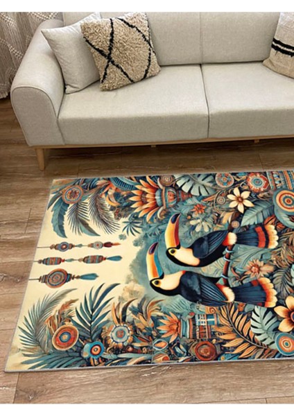 Mars Halı Tropikal Papağan Desenli Çiçekli Salon ve Oturma Odası Halısı MARS266 modelleri