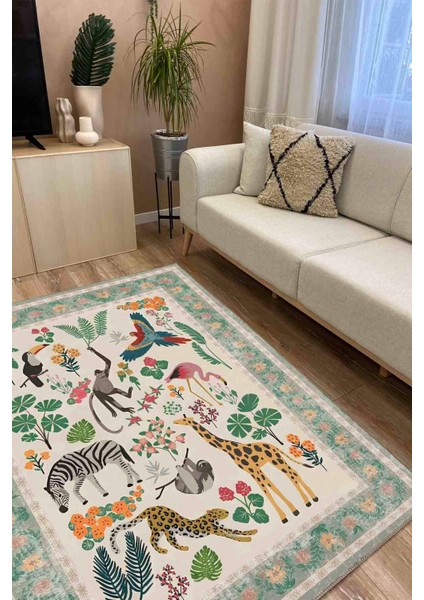 Floral Sevimli Hayvan Temalı Çok Renkli Dokuma Taban Halı Salon Halısı Çocuk Halısı Mars 249 indirimleri