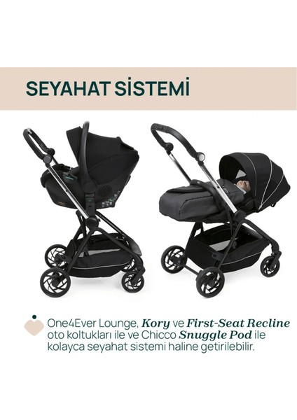 ONE4EVER Lounge Çift Yönlü Kolay Katlanabilen Travel Sistem-Seyahat Sistem Bebek Arabası Black Beauty