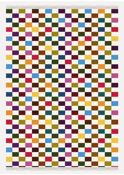Mars Halı Modern Kareli Desenli Renkli Pamuk Dokuma Taban Halı E47