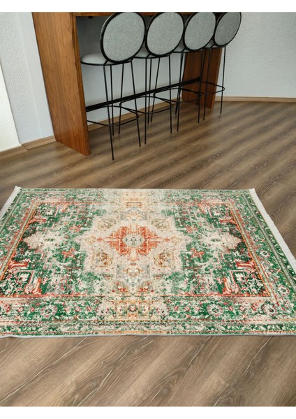 Mars Halı Yeşil Tonlarında Etnik Eskitme Pamuk Dokuma Taban Halı E38 modelleri