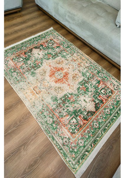 Mars Halı Yeşil Tonlarında Etnik Eskitme Pamuk Dokuma Taban Halı E38 indirimleri