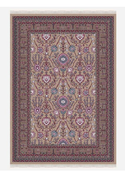 Mars Fuşya Tonlarında Çiçekli Etnik Moderndesenli Pamuk Dokuma Taban Halı