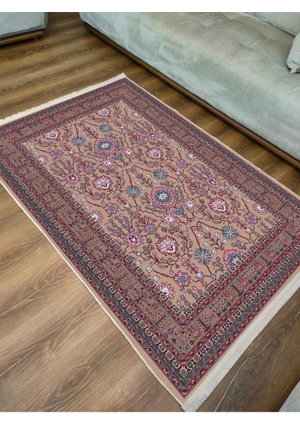 Mars Fuşya Tonlarında Çiçekli Etnik Moderndesenli Pamuk Dokuma Taban Halı modelleri