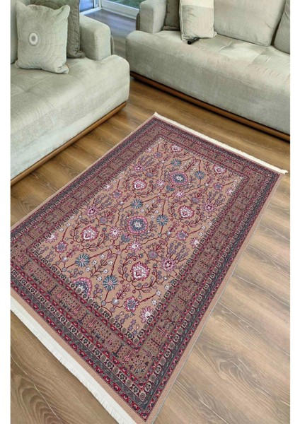 Mars Fuşya Tonlarında Çiçekli Etnik Moderndesenli Pamuk Dokuma Taban Halı indirimleri