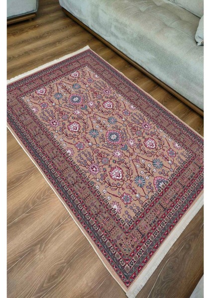 Mars Fuşya Tonlarında Çiçekli Etnik Moderndesenli Pamuk Dokuma Taban Halı