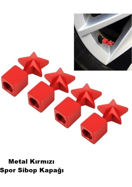 Sibop Kapağı Metal Yıldız Model Kırmızı Renk Profesyonel Yıldız Logo Metal Sibop Kapağı 4 Parça Set