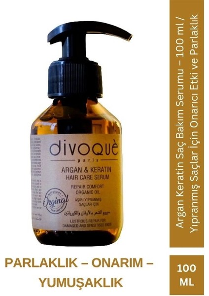 Argan Keratin Saç Bakım Serumu – 100 ml / Yıpranmış Saçlar Için Onarıcı Etki ve Parlaklık