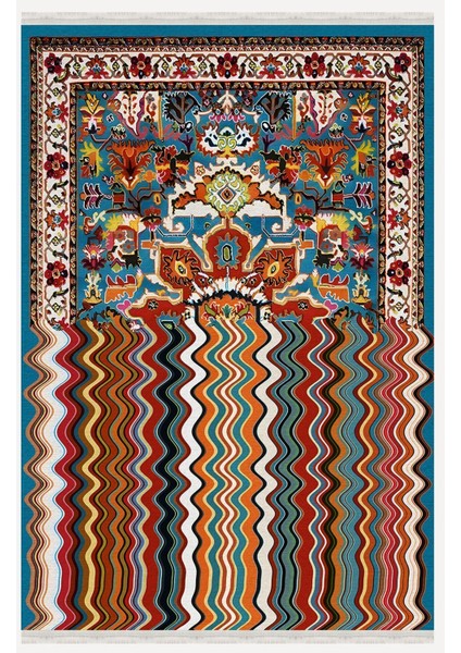 MARS132 Klasik Çizgili Desen Modern Halı Dekoratif Salon Halısı Saçaklı Yıkanabilen Halı