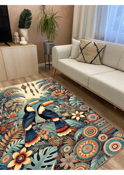 Mars Halı Tropikal Papağan Desenli Çiçekli Salon ve Oturma Odası Halısı MARS266 fırsatları