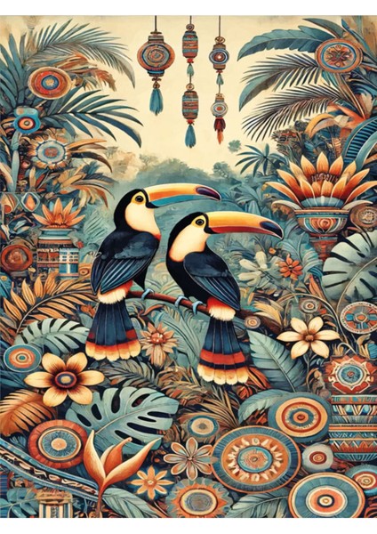 Mars Halı Tropikal Papağan Desenli Çiçekli Salon ve Oturma Odası Halısı MARS266