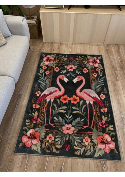 Flamingo ve Çiçek Desenleriyle Süslenmiş, Mutfak Veya Salon Halısı MARS263 modelleri