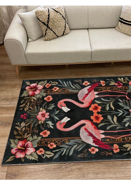 Flamingo ve Çiçek Desenleriyle Süslenmiş, Mutfak Veya Salon Halısı MARS263 fırsatları